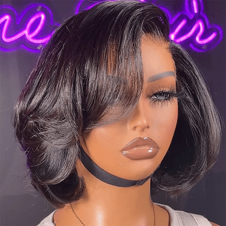 Exclusive Discount | Super Natural C Part Natural Black / Blonde Highlight Glueless Lace Bob Wig 100% Human Hair | Fits All Face Shapes