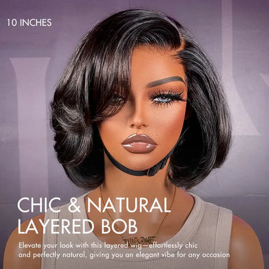 Exclusive Discount | Super Natural C Part Natural Black / Blonde Highlight Glueless Lace Bob Wig 100% Human Hair | Fits All Face Shapes