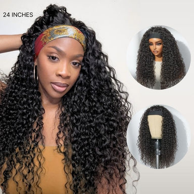 Halo Hair Style Too Easy Texture Wig 180% Density Water Wave Glueless Headband Wig Flexi-Fit Drawstring (Get Free Trendy Headbands)