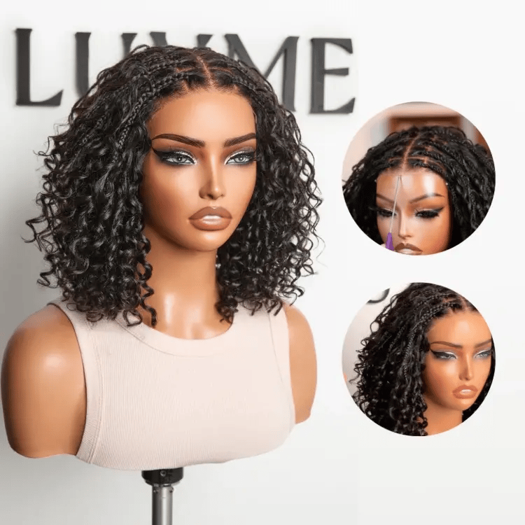 Readitress Boho Braids Deep Curly Glueless 5x5 Closure Lace with Braided Top Human Hair Wig Pre-Cut Lace