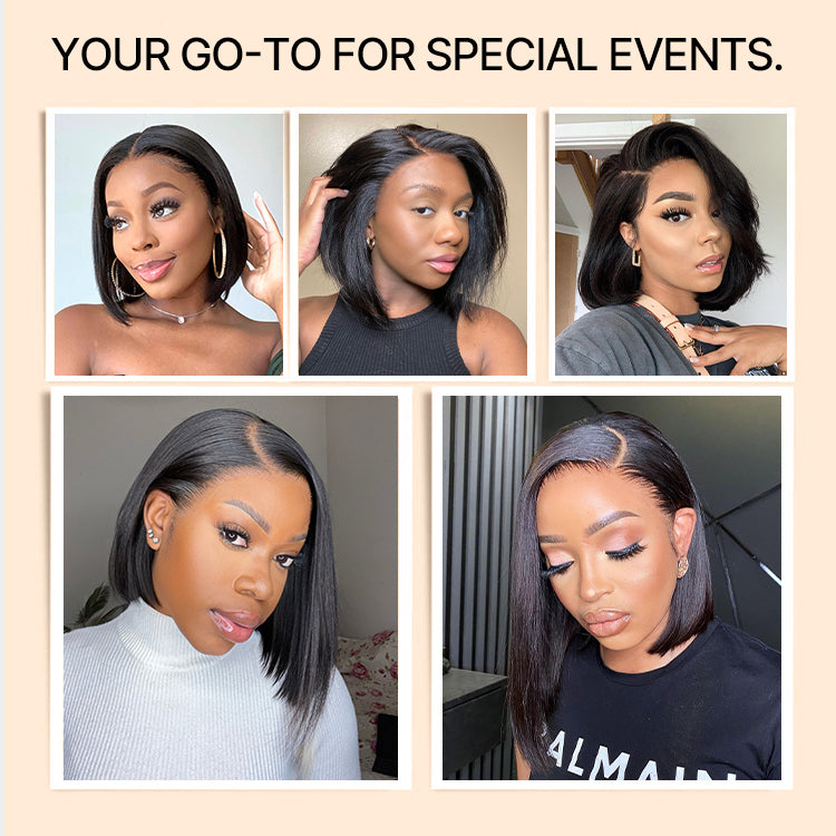 NatureMAX Silky Blunt Cut Bob Glueless Ear-to-ear 13x4 HD Lace Front Wig Pre-Cut Lace Flexi-Fit Drawstring Cap
