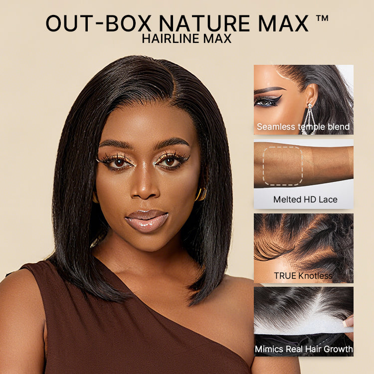 NatureMAX Silky Blunt Cut Bob Glueless Ear-to-ear 13x4 HD Lace Front Wig Pre-Cut Lace Flexi-Fit Drawstring Cap