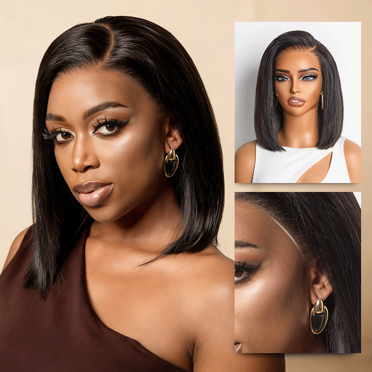 NatureMAX Silky Blunt Cut Bob Glueless Ear-to-ear 13x4 HD Lace Front Wig Pre-Cut Lace Flexi-Fit Drawstring Cap