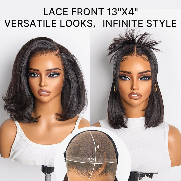 NatureMAX Silky Blunt Cut Bob Glueless Ear-to-ear 13x4 HD Lace Front Wig Pre-Cut Lace Flexi-Fit Drawstring Cap