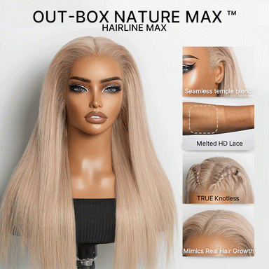 NatureMAX 180% Density Ash Blonde Silky Straight Glueless Ear-to-ear 13x4 HD Lace Front Wig Pre-Cut Lace Flexi-Fit Drawstring Cap