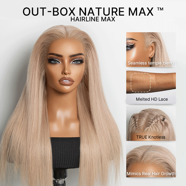 NatureMAX 180% Density Ash Blonde Silky Straight Glueless Ear-to-ear 13x4 HD Lace Front Wig Pre-Cut Lace Flexi-Fit Drawstring Cap