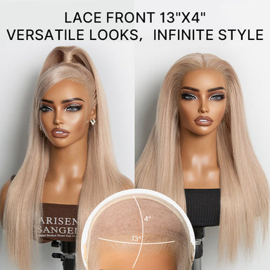 NatureMAX 180% Density Ash Blonde Silky Straight Glueless Ear-to-ear 13x4 HD Lace Front Wig Pre-Cut Lace Flexi-Fit Drawstring Cap