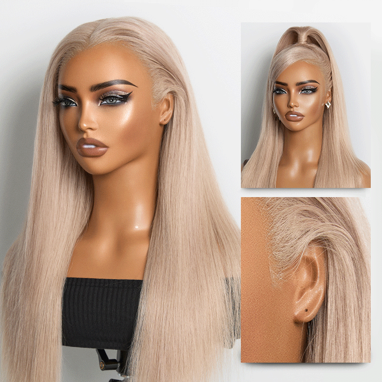 NatureMAX 180% Density Ash Blonde Silky Straight Glueless Ear-to-ear 13x4 HD Lace Front Wig Pre-Cut Lace Flexi-Fit Drawstring Cap