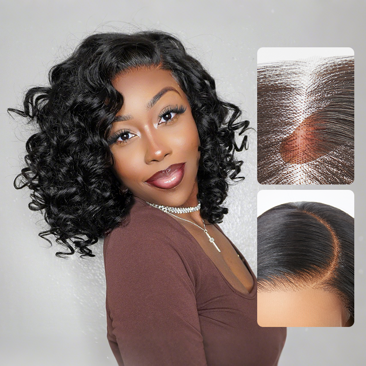 Halo Hair Style Hair Mature Bouncy Curl Left C Part Glueless Minimalist HD Lace Wig Pre-Cut Lace
