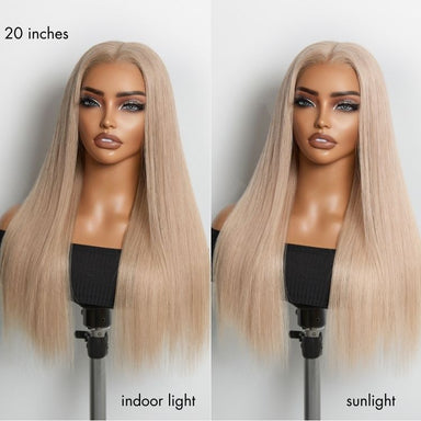 NatureMAX 180% Density Ash Blonde Silky Straight Glueless Ear-to-ear 13x4 HD Lace Front Wig Pre-Cut Lace Flexi-Fit Drawstring Cap