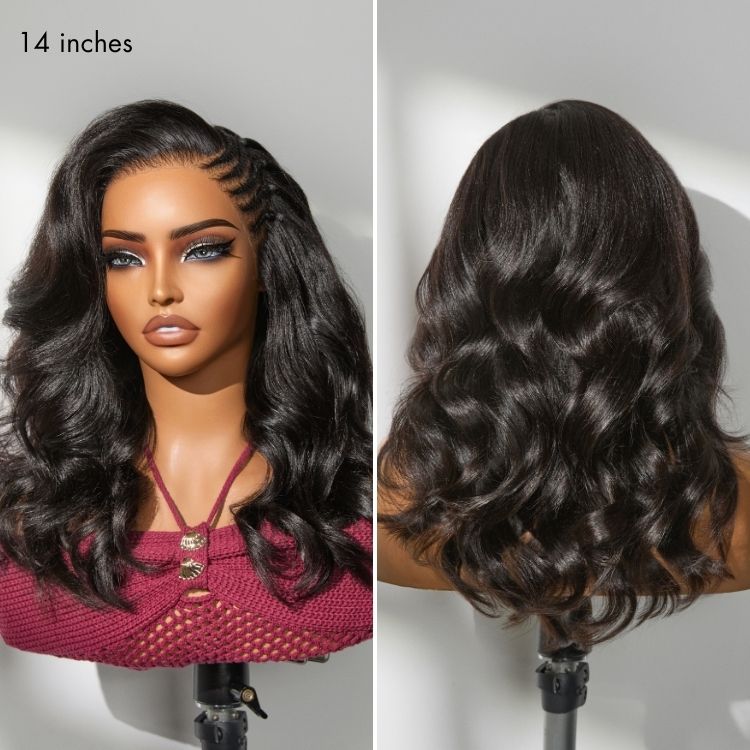 Readitress Side Braided Yaki Body Wave Glueless Ear-to-ear 13x6 Frontal HD Lace Wig Human Hair Flexi-Fit Drawstring Cap
