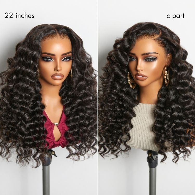 NatureMAX 200% Density Deep Wave Glueless 13x6 HD Lace Front Wig Human Hair Pre-Cut Lace Flexi-Fit Drawstring Cap