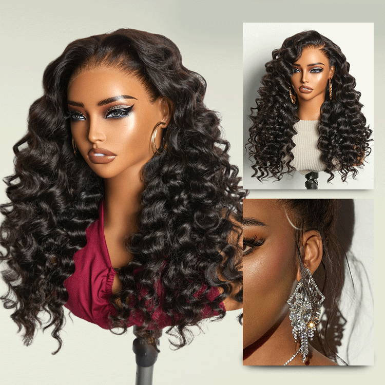 NatureMAX 200% Density Deep Wave Glueless 13x6 HD Lace Front Wig Human Hair Pre-Cut Lace Flexi-Fit Drawstring Cap