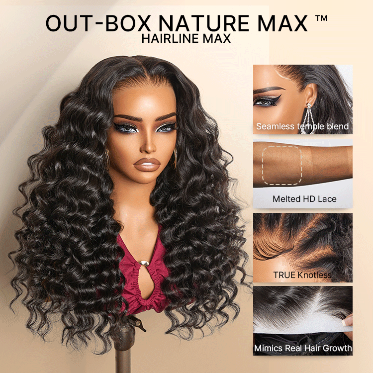 NatureMAX 200% Density Deep Wave Glueless 13x6 HD Lace Front Wig Human Hair Pre-Cut Lace Flexi-Fit Drawstring Cap