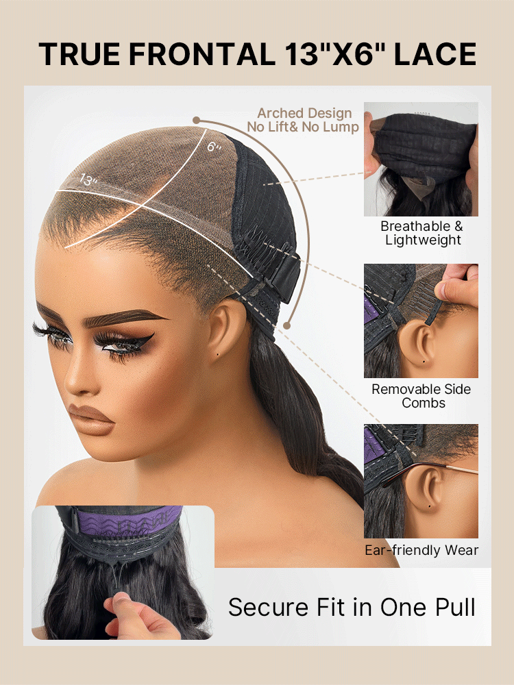 NatureMAX 200% Density Deep Wave Glueless 13x6 HD Lace Front Wig Human Hair Pre-Cut Lace Flexi-Fit Drawstring Cap-13