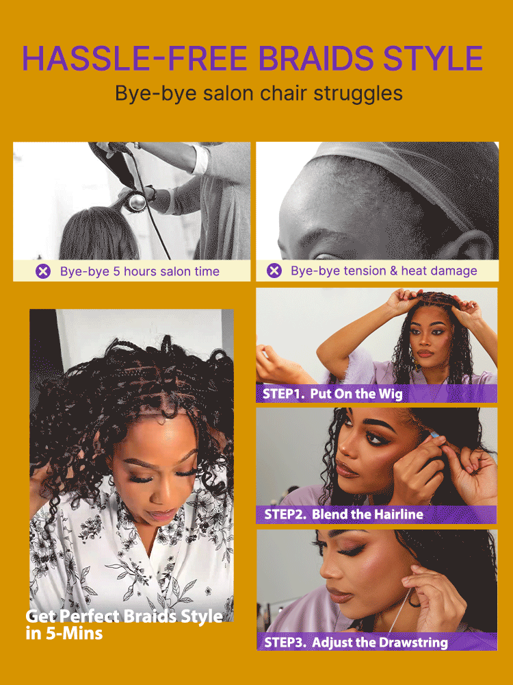 New Customers Only | HD Full Lace Knotless Boho Curls Braided Bob Wig Flexi Fit Invisi Drawstring Cap-12