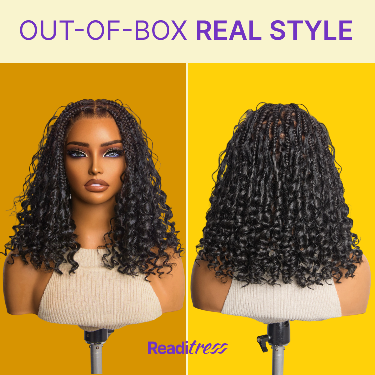 Special Deal | HD Full Lace Knotless Boho Curls Braided Bob Wig Flexi Fit Invisi Drawstring Cap Pre-Cut Lace