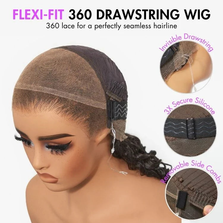 Halo Hair Style Hair Full Lace Classy Natural Black Body Wave Free Parting Half Up Half Down Wig Invisi Drawstring Cap Pre-cut Lace
