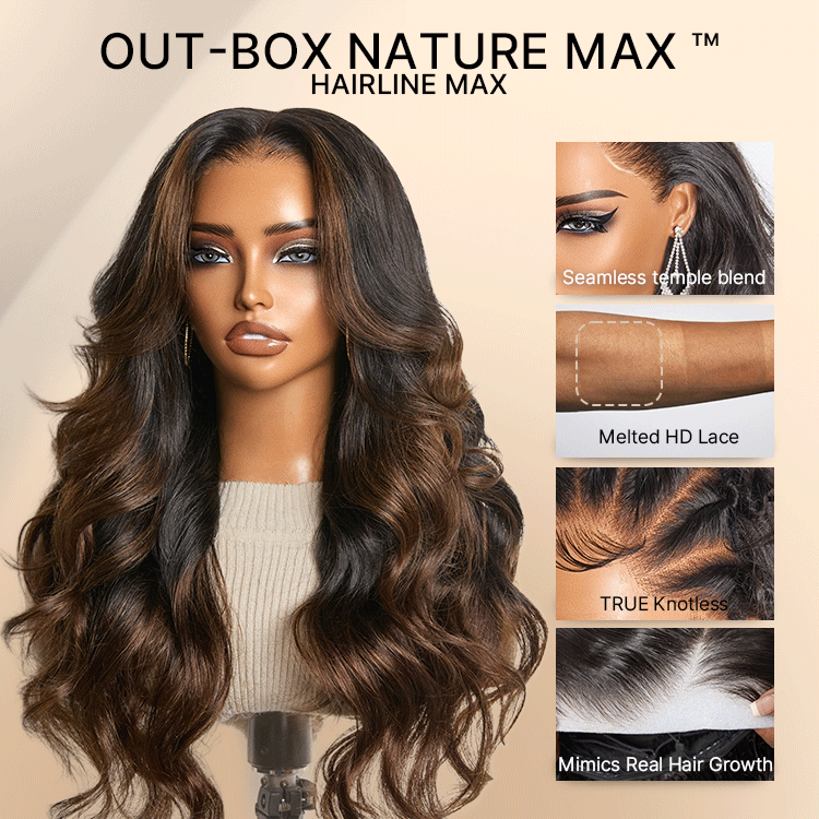 NatureMAX 200% Density Ombre Brown / Natural Black Loose Wave Glueless 13x6 / 13x4 HD Lace Front Wig Human Hair Pre-Cut Lace Flexi-Fit Drawstring Cap