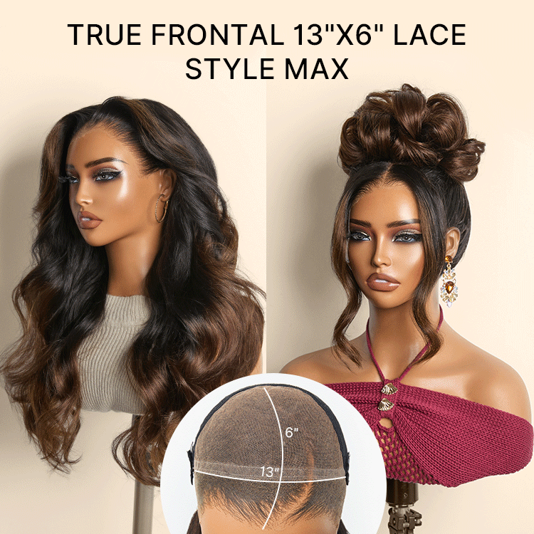 NatureMAX 200% Density Ombre Brown / Natural Black Loose Wave Glueless 13x6 / 13x4 HD Lace Front Wig Human Hair Pre-Cut Lace Flexi-Fit Drawstring Cap