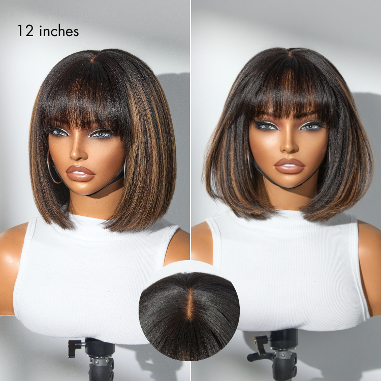 Melted Hair 100% Natural Black Yaki Straight Wig Glueless Minimalist Lace Wig – Style 0090