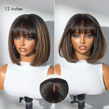 Melted Hair 100% Natural Black Yaki Straight Wig Glueless Minimalist Lace Wig – Style 0090