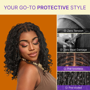 Special Deal | HD Full Lace Knotless Boho Curls Braided Bob Wig Flexi Fit Invisi Drawstring Cap Pre-Cut Lace