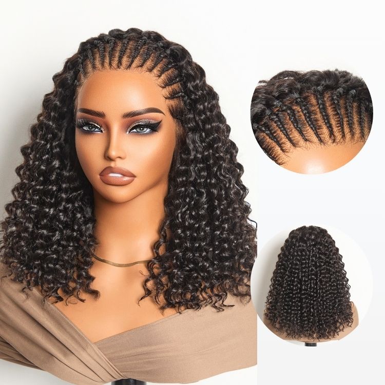 New Customers Only | Readitress Knotless Fulani Braids Deep Wave Glueless Ear-to-ear 13x4 Frontal HD Lace Wig Human Hair
