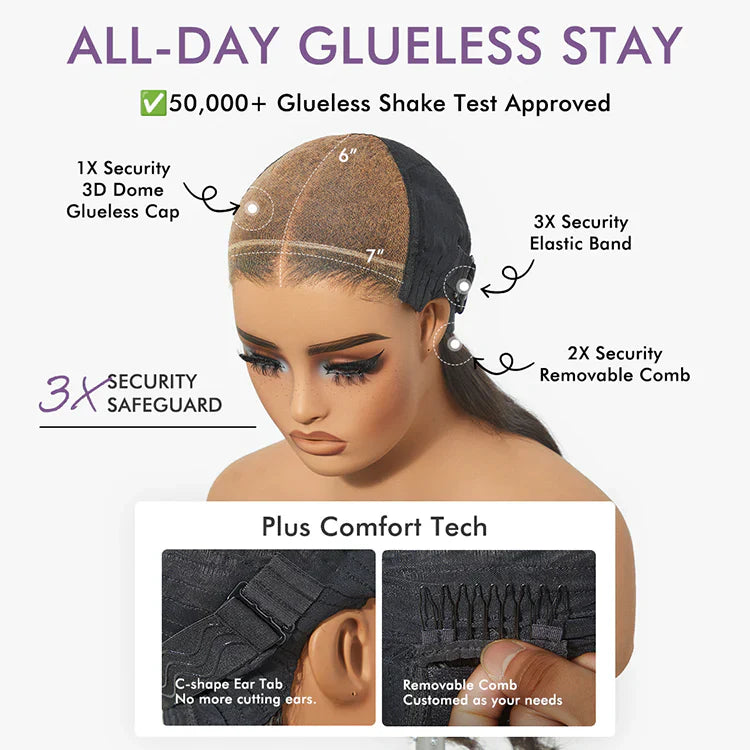 Halo Hair Style All-Day Comfort Wig 4C Kinky Edges Kinky Straight Glueless 7x6 Closure HD Lace Human Hair Wig Pre-Cut Lace
