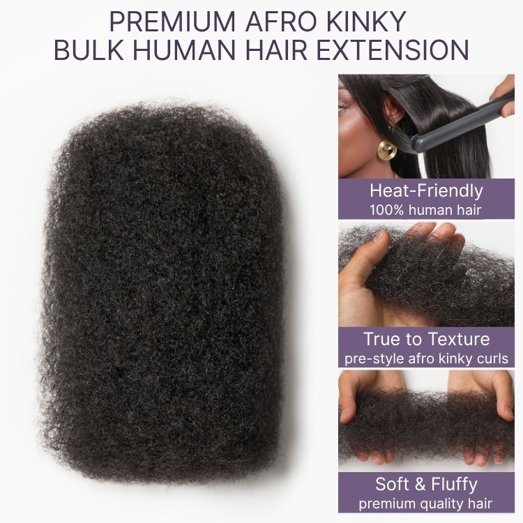 Readitress Afro Kinky Bulk Human hair for Dreadlock Extensions, Repair Locs, Twists and Braids