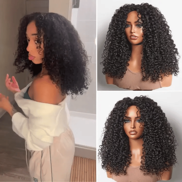 Tiktok Exclusive Deal | Halo Hair Style Too Easy Texture 3-In-1 Half Wig 180% Density Kinky Curly / Yaki Straight / Water Wave Glueless Flexi-Fit Drawstring Wig