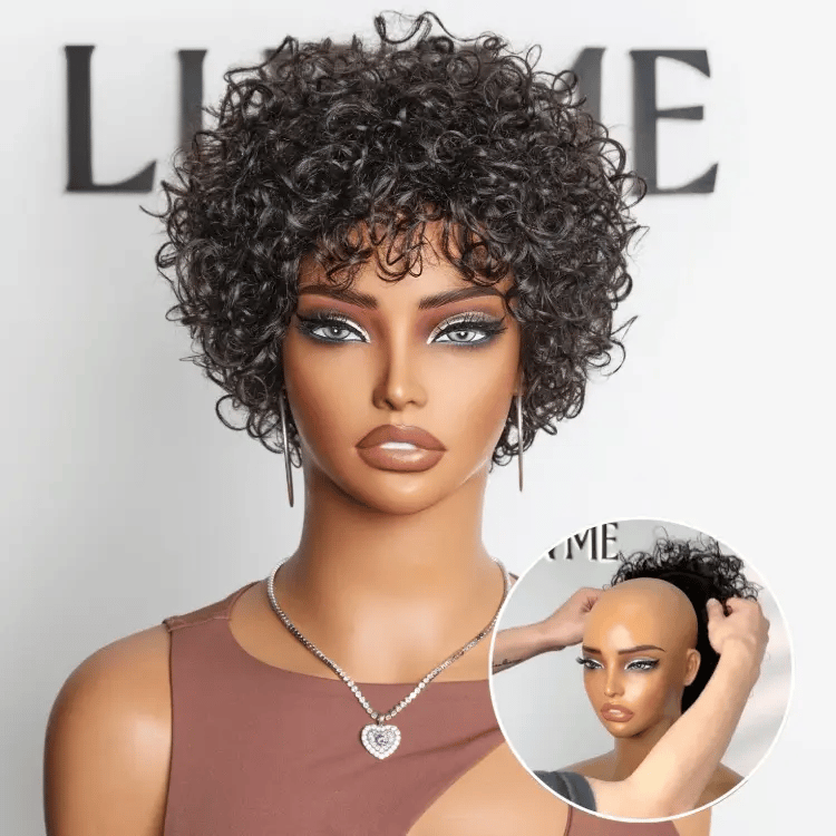 Melted Hair 100% Natural Black Curly Wig Glueless Wig – Style 7418