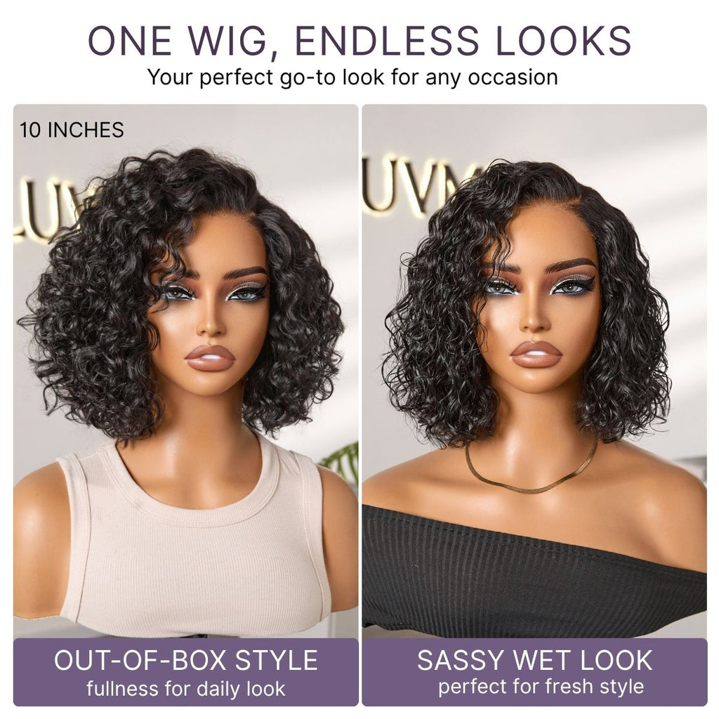 Tiktok Exclusive Deal | Ready to Go Water Wave Short Curly Bob Wig Glueless Minimalist HD Lace Wig Pre-Cut Lace