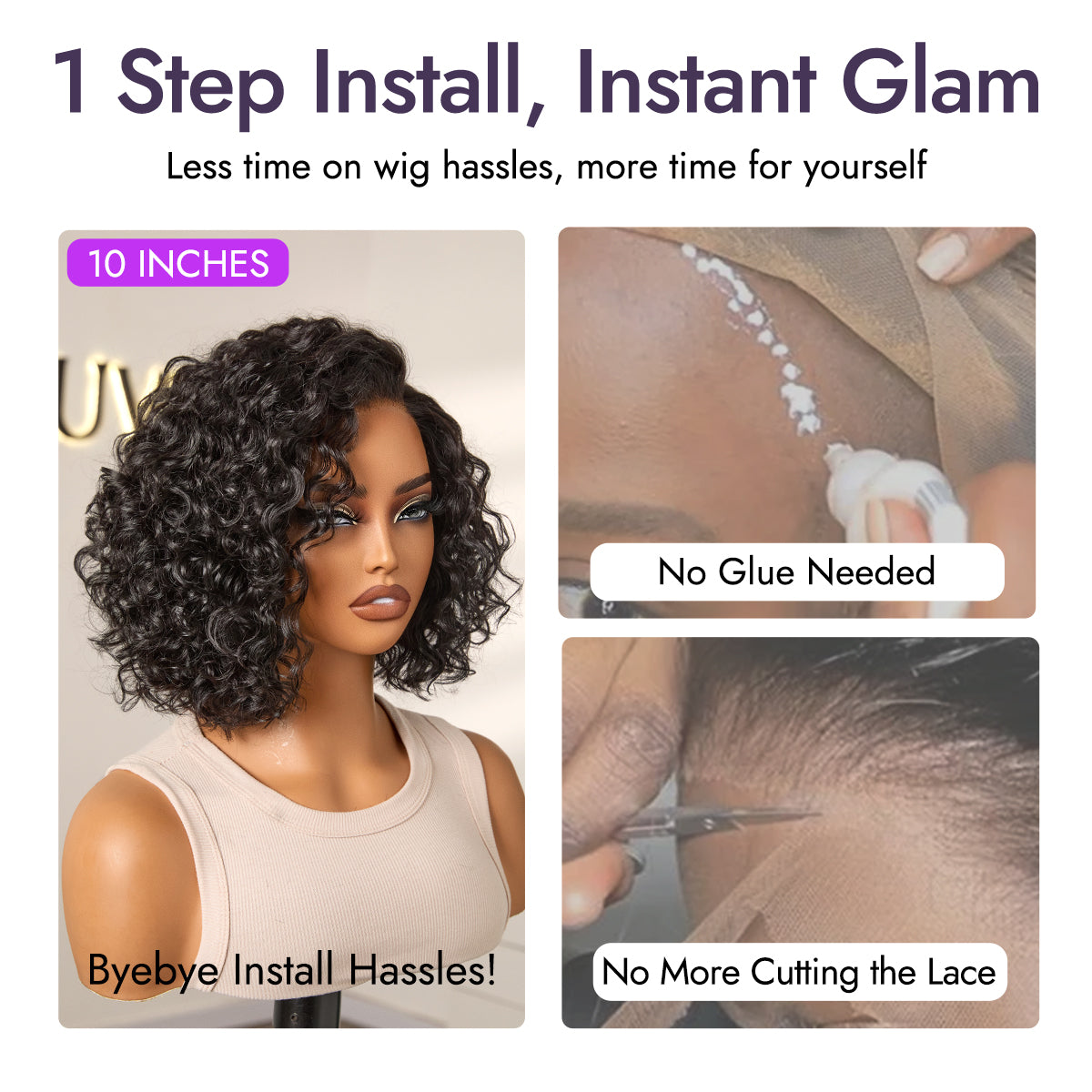 Tiktok Exclusive Deal | Ready to Go Water Wave Short Curly Bob Wig Glueless Minimalist HD Lace Wig Pre-Cut Lace
