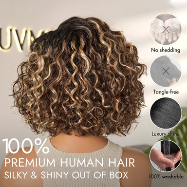 New Customers Only | Ready to Go Blonde Highlight / Natural Black  / Ombre Brown Water Wave Short Curly Bob Wig Glueless Minimalist HD Lace Wig Pre-Cut Lace