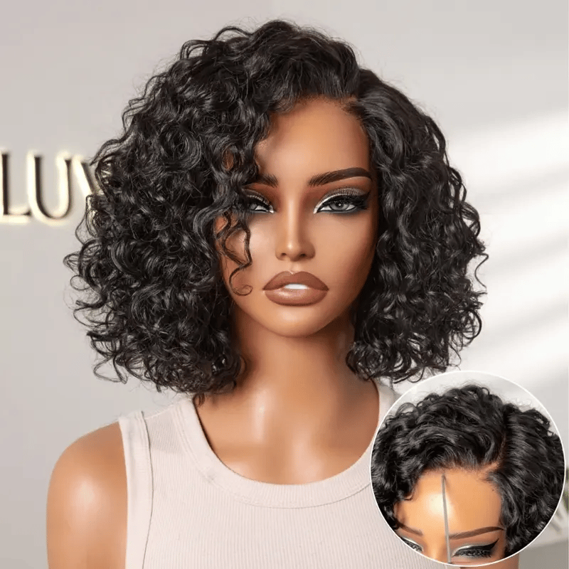 New Customers Only | Ready to Go Blonde Highlight / Natural Black  / Ombre Brown Water Wave Short Curly Bob Wig Glueless Minimalist HD Lace Wig Pre-Cut Lace