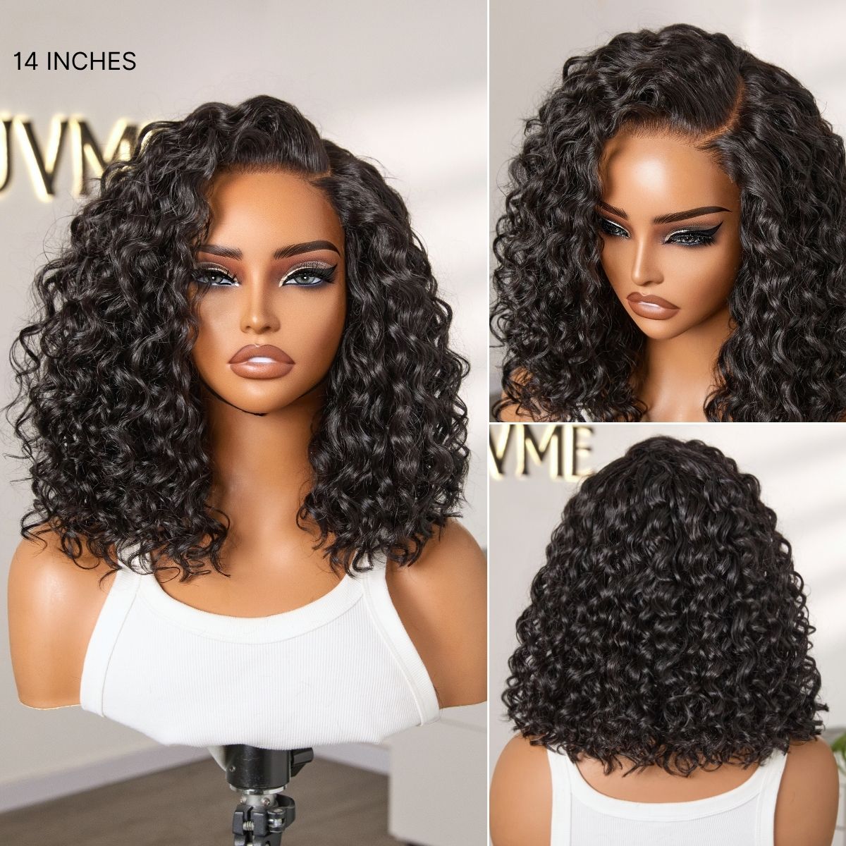 Ready to Go Blonde Highlight / Natural Black / Ombre Brown Water Wave Short Curly Bob Wig Glueless Minimalist HD Lace Wig Pre-Cut Lace