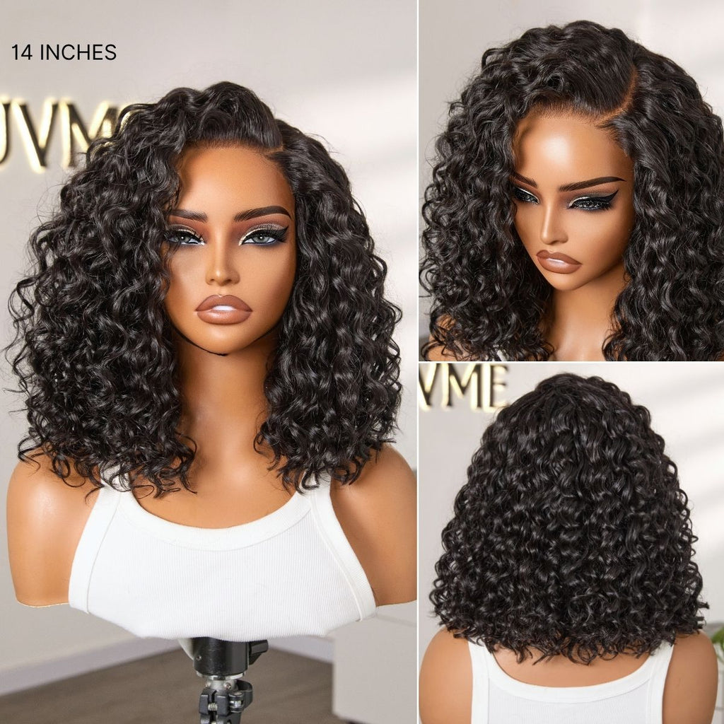 Tiktok Exclusive Deal | Ready to Go Blonde Highlight / Natural Black / Ombre Brown Water Wave Short Curly Bob Wig Glueless Minimalist HD Lace Wig Pre-Cut Lace