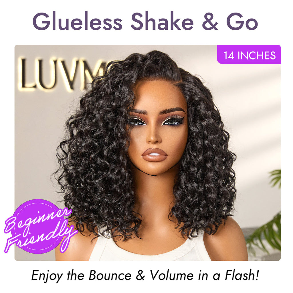 Tiktok Exclusive Deal | Ready to Go Blonde Highlight / Natural Black / Ombre Brown Water Wave Short Curly Bob Wig Glueless Minimalist HD Lace Wig Pre-Cut Lace