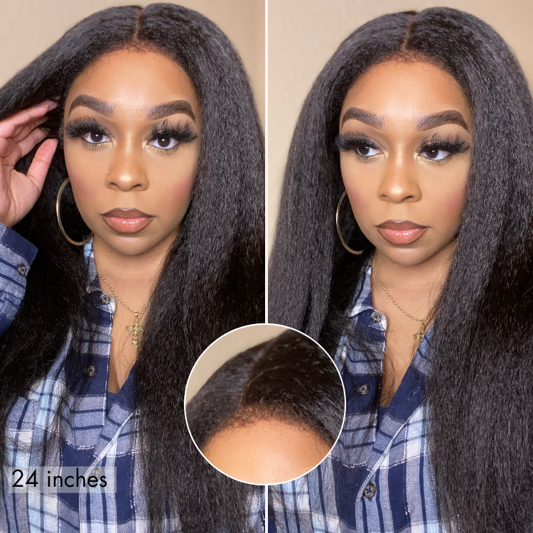 Halo Hair Style All-Day Comfort Wig 4C Kinky Edges Kinky Straight Glueless 7x6 Closure HD Lace Human Hair Wig Pre-Cut Lace