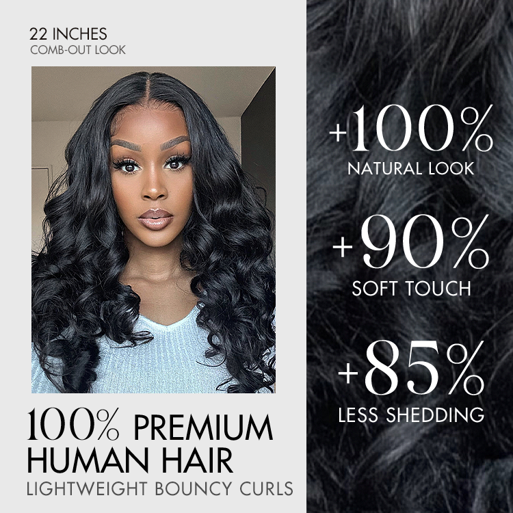 Halo Hair Style Hair 180% Density | Natural Black Loose Body Wave 5x5 Closure HD Lace Glueless Mid Part Long Wig | Large & Small Cap Size - US Only