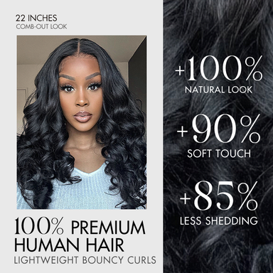 Halo Hair Style Hair 180% Density | Natural Black Loose Body Wave 5x5 Closure HD Lace Glueless Mid Part Long Wig | Large & Small Cap Size - US Only