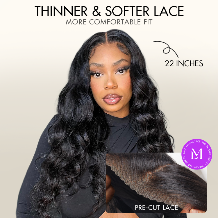 Halo Hair Style Hair 180% Density | Natural Black Loose Body Wave 5x5 Closure HD Lace Glueless Mid Part Long Wig | Large & Small Cap Size - US Only