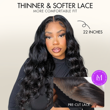 Halo Hair Style Hair 180% Density | Natural Black Loose Body Wave 5x5 Closure HD Lace Glueless Mid Part Long Wig | Large & Small Cap Size - US Only