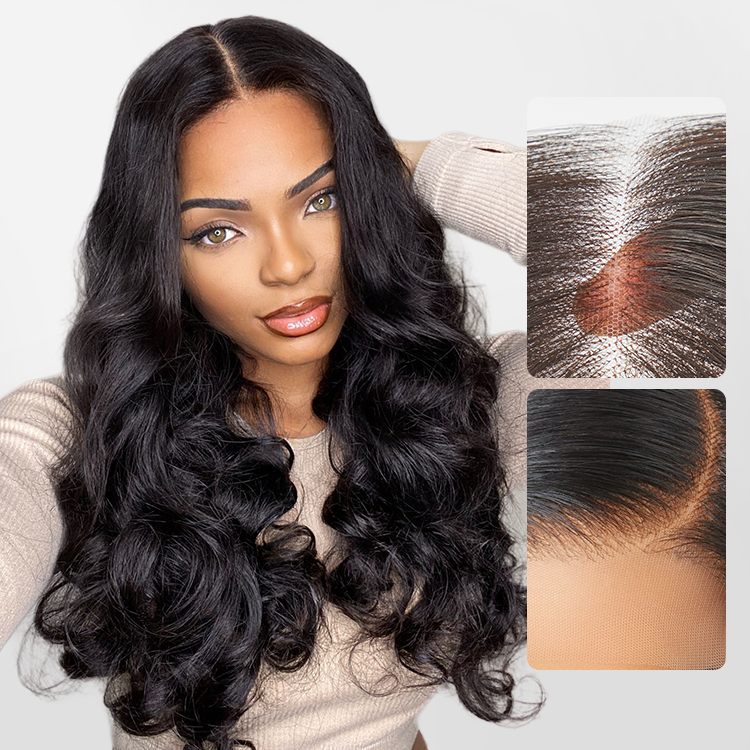 Halo Hair Style Hair 180% Density | Natural Black Loose Body Wave 5x5 Closure HD Lace Glueless Mid Part Long Wig | Large & Small Cap Size - US Only