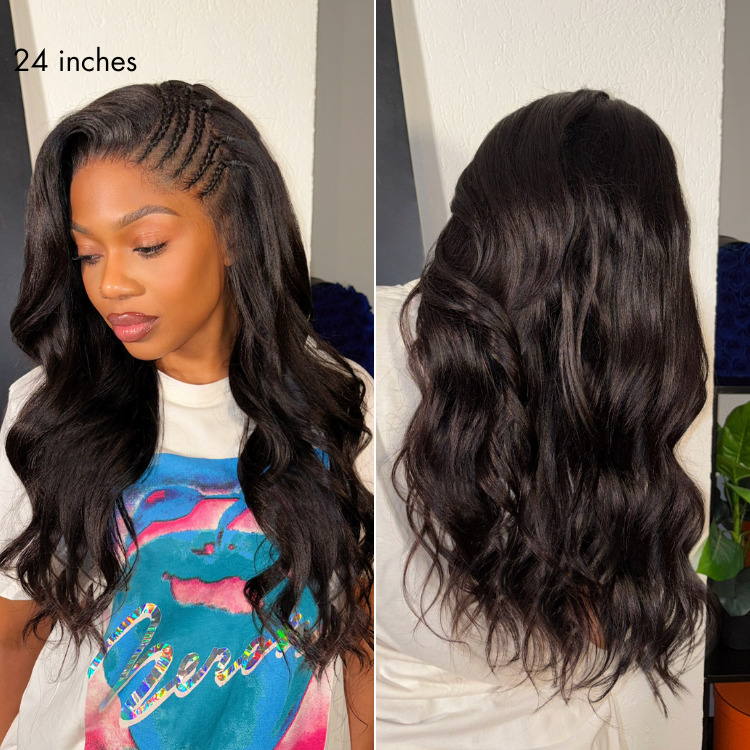 Readitress Side Braided Yaki Body Wave Glueless Ear-to-ear 13x6 Frontal HD Lace Wig Human Hair Flexi-Fit Drawstring Cap