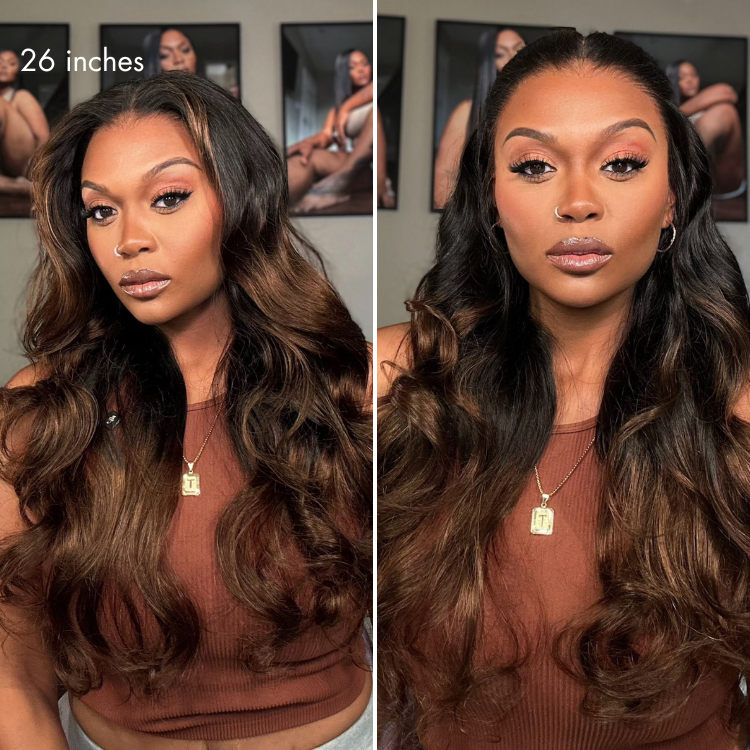 NatureMAX 200% Density Ombre Brown / Natural Black Loose Wave Glueless 13x6 / 13x4 HD Lace Front Wig Human Hair Pre-Cut Lace Flexi-Fit Drawstring Cap