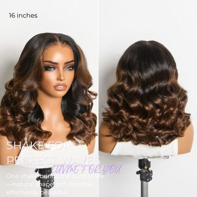 NatureMAX 200% Density Ombre Brown / Natural Loose Wave Glueless 13x6 HD Lace Front Shoulder Length Wig Pre-Cut Lace Flexi-Fit Drawstring Cap
