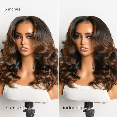 NatureMAX 200% Density Ombre Brown / Natural Loose Wave Glueless 13x6 HD Lace Front Shoulder Length Wig Pre-Cut Lace Flexi-Fit Drawstring Cap