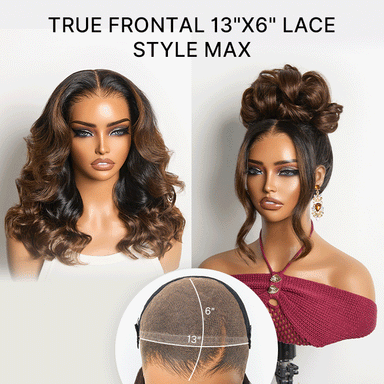NatureMAX 200% Density Ombre Brown / Natural Loose Wave Glueless 13x6 HD Lace Front Shoulder Length Wig Pre-Cut Lace Flexi-Fit Drawstring Cap
